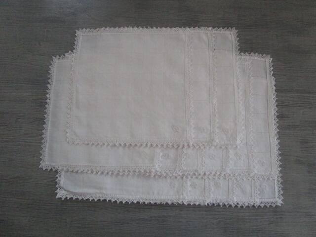 14 antique embroidered, monogrammed tea towels