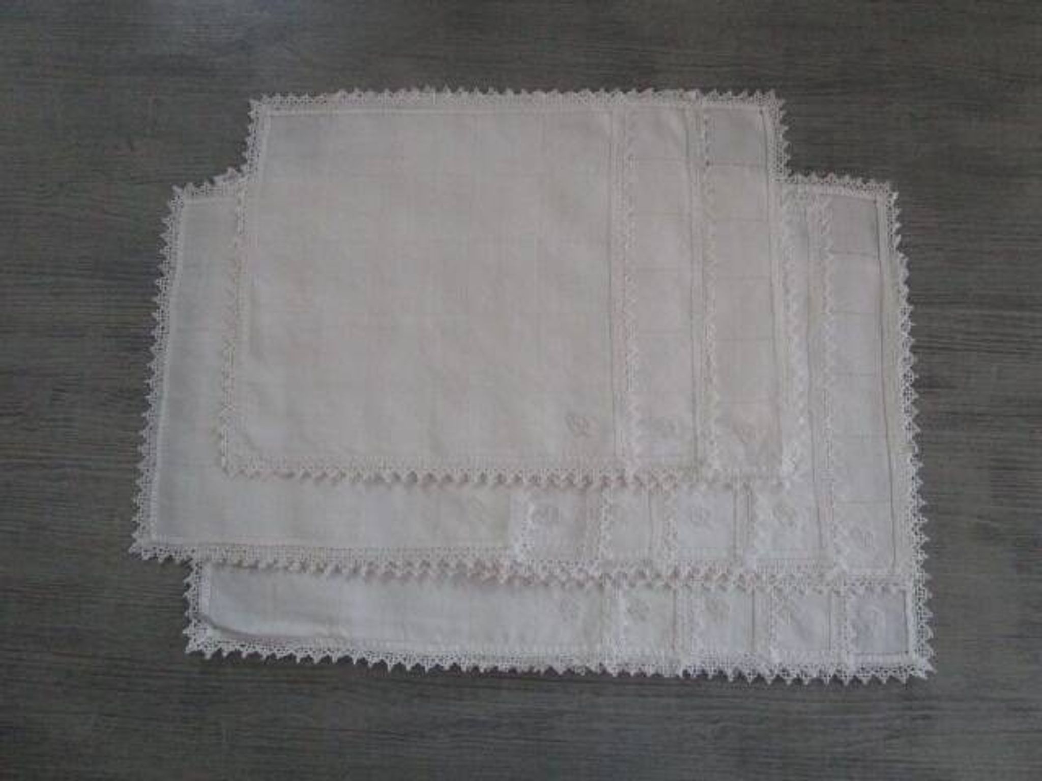 14 antique embroidered, monogrammed tea towels