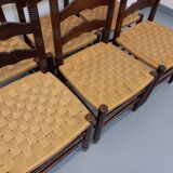 Set of 6 vintage Arts & Crafts chairs in Antonio Calligaris style in rope oak wood from the 50s