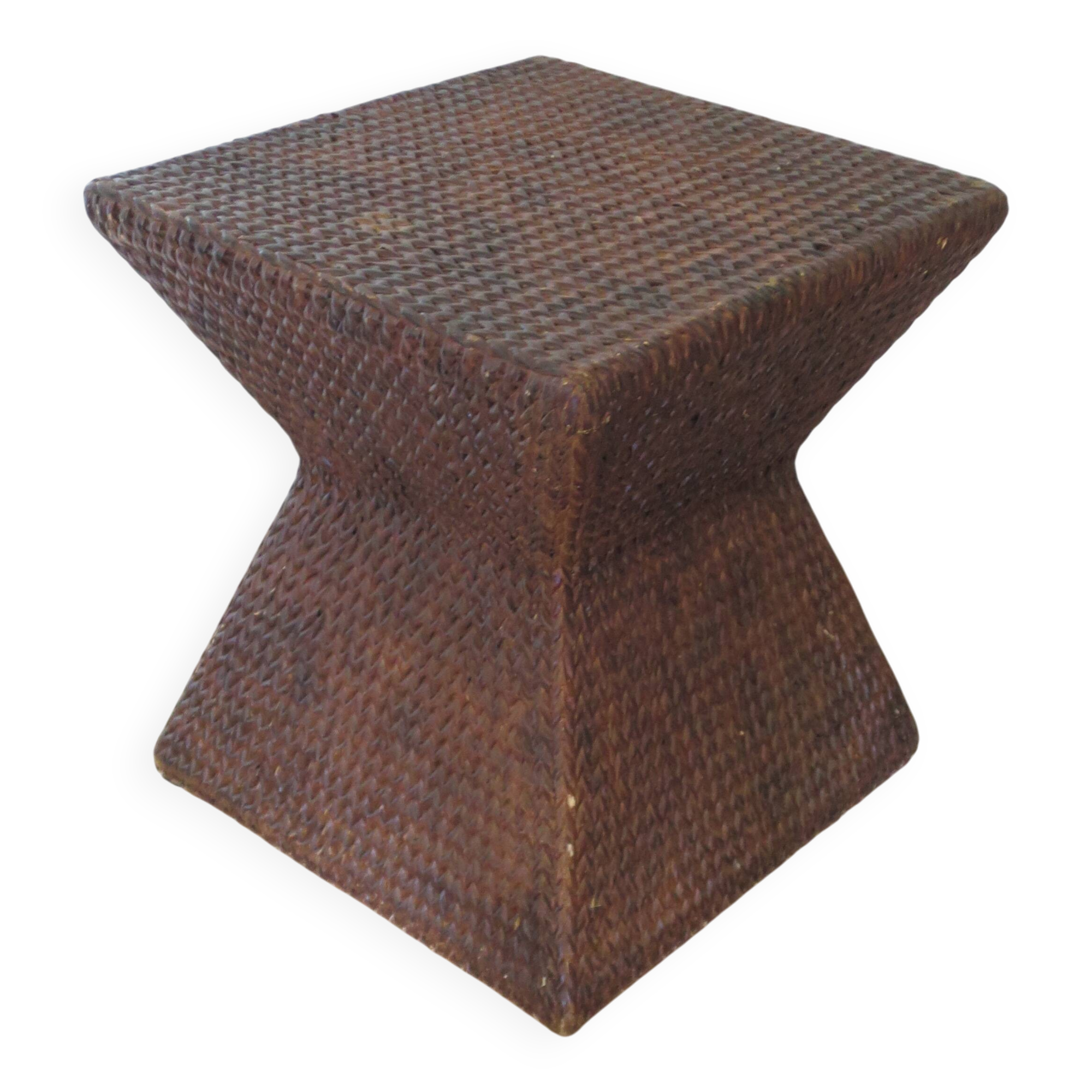 Side table - woven rattan - colonial style - vintage hourglass shape