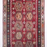 6x15 Wine Red & Green Vintage Kilim Rug, 198x468Cm
