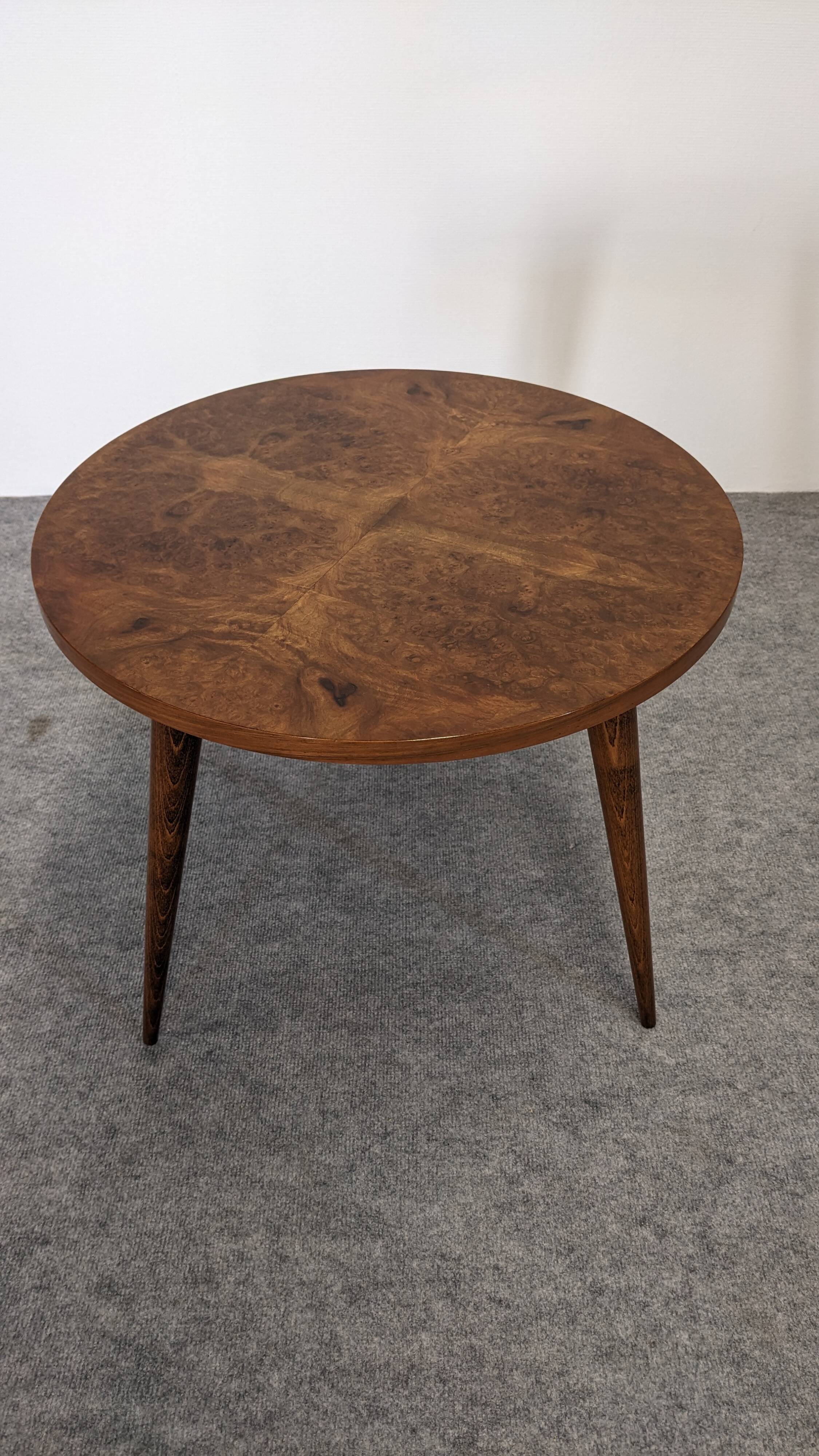 Side table, low tripod pedestal table, 50s-60s