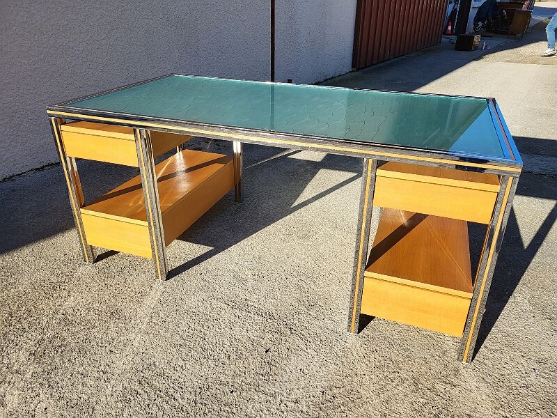 Vintage design double sided chrome glass desk in hetre