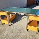 Vintage design double sided chrome glass desk in hetre
