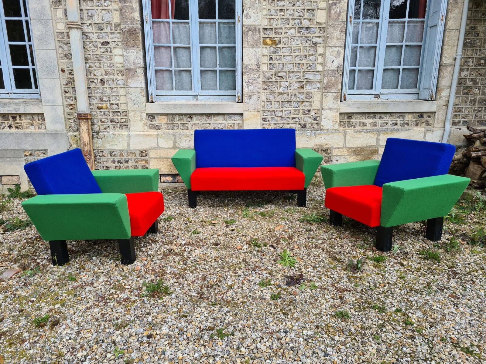 Westside bench and 2 armchairs by Ettore Sottsass for Knoll International, 1983