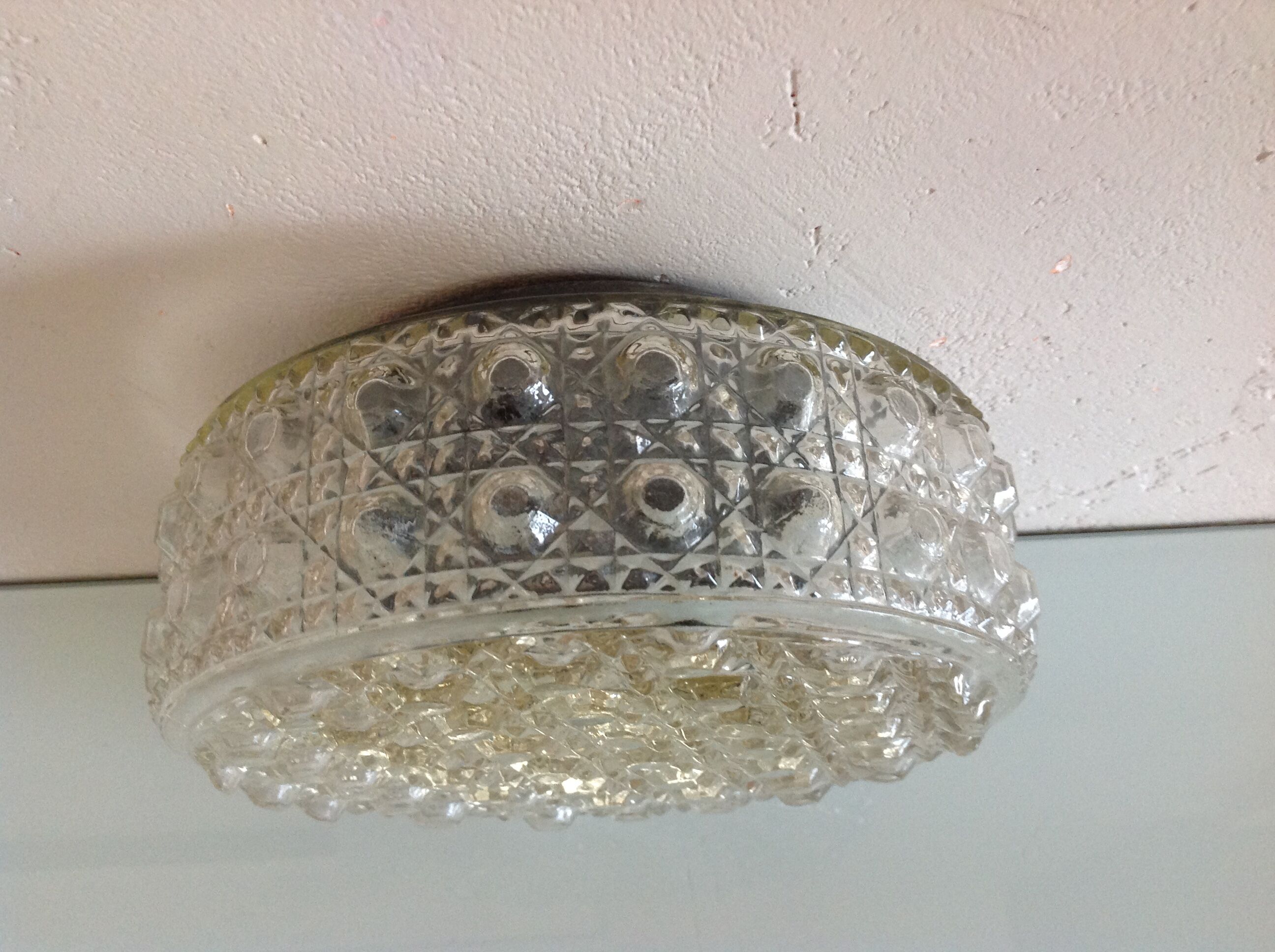 Round ceiling lamp in bubbled glass vintage 60s 70s