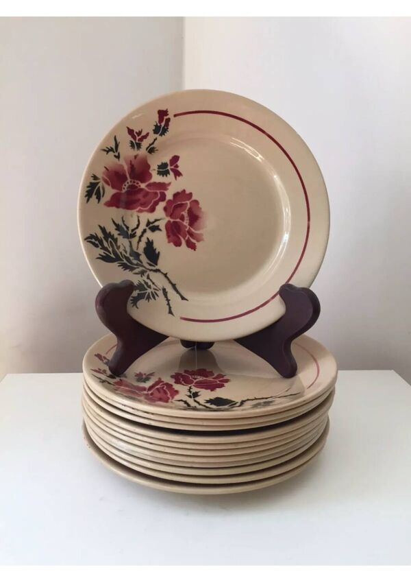 12 assiettes à dessert fleurs Digoin Badonviller