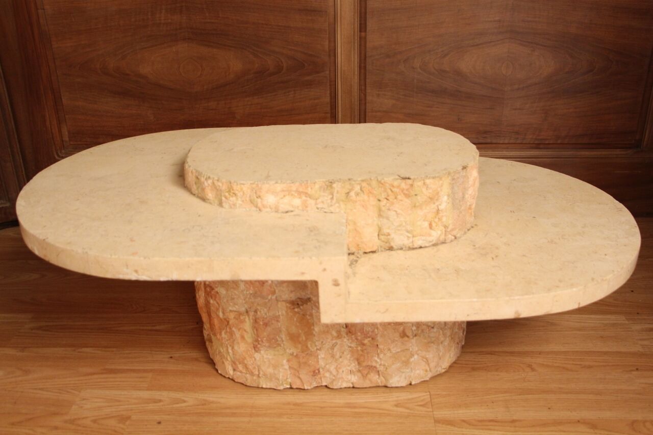 Table basse avec placage en travertin de maitland-smith, 1970s