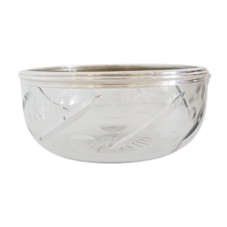Bowl in crystal cut and massive silver