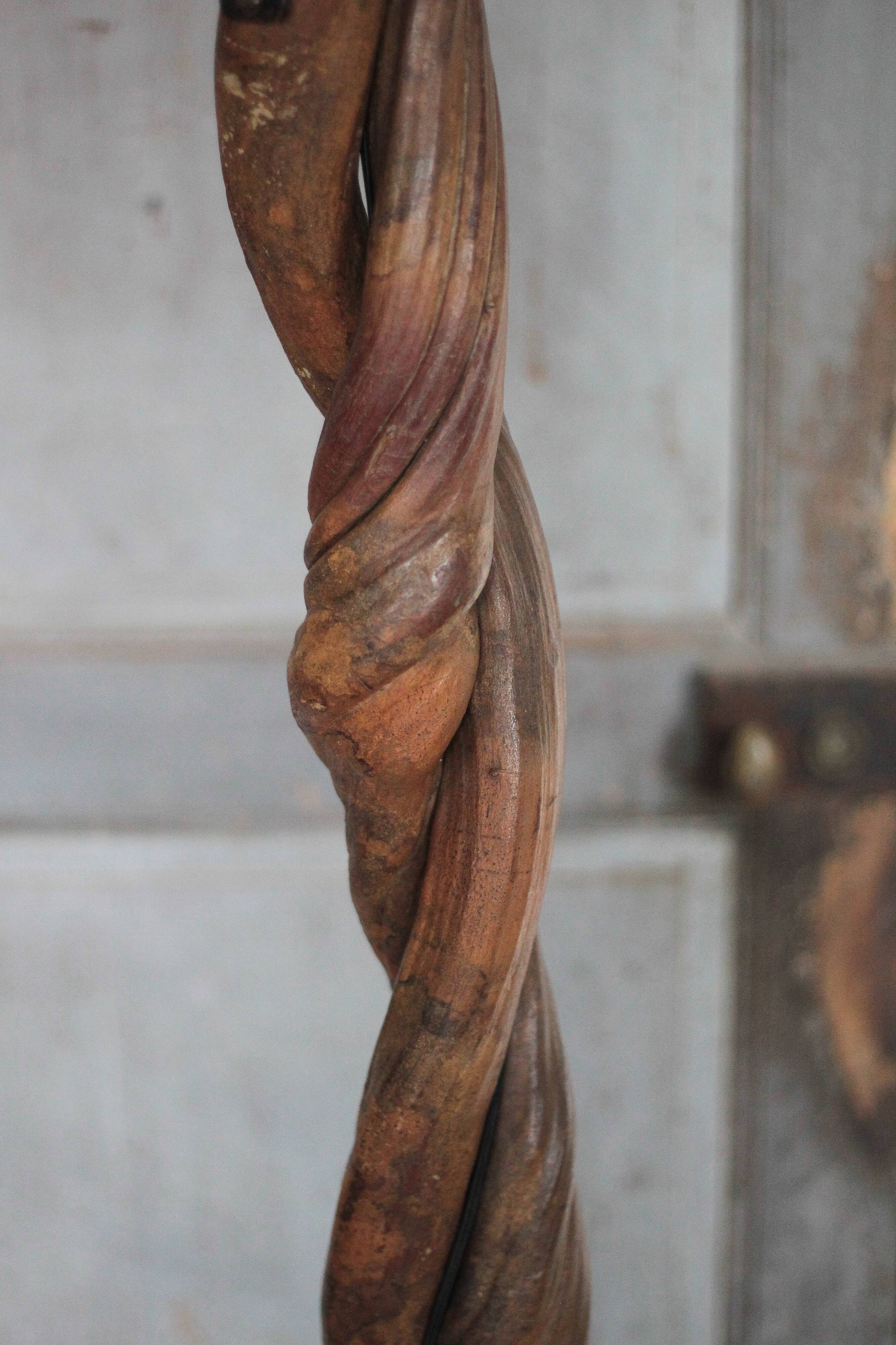 Liane and metal floor lamp with perforated leather shade featuring elephant patterns, lise.