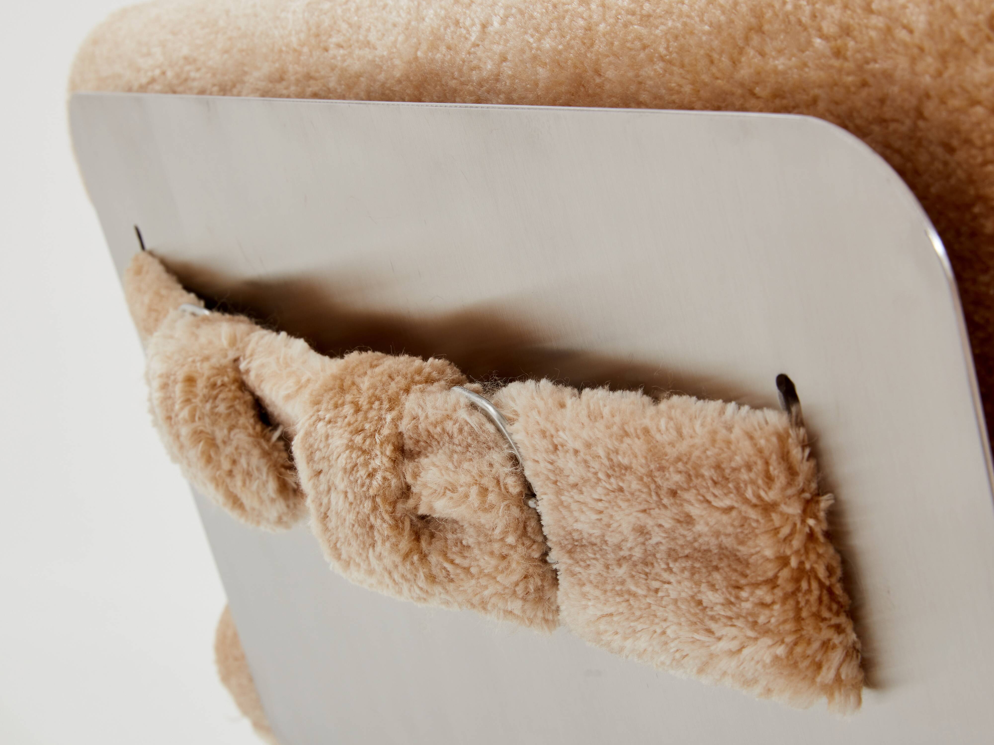 Pair of steel and Mohair velvet armchairs by François Monnet 1970