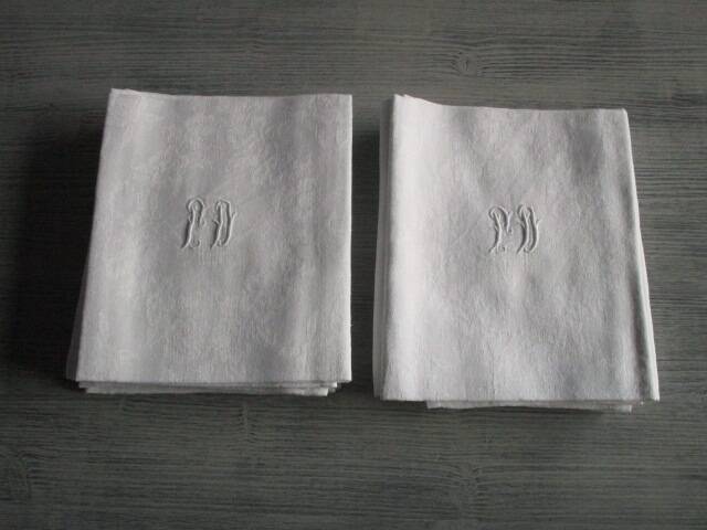 11 old damask napkins, monogrammed