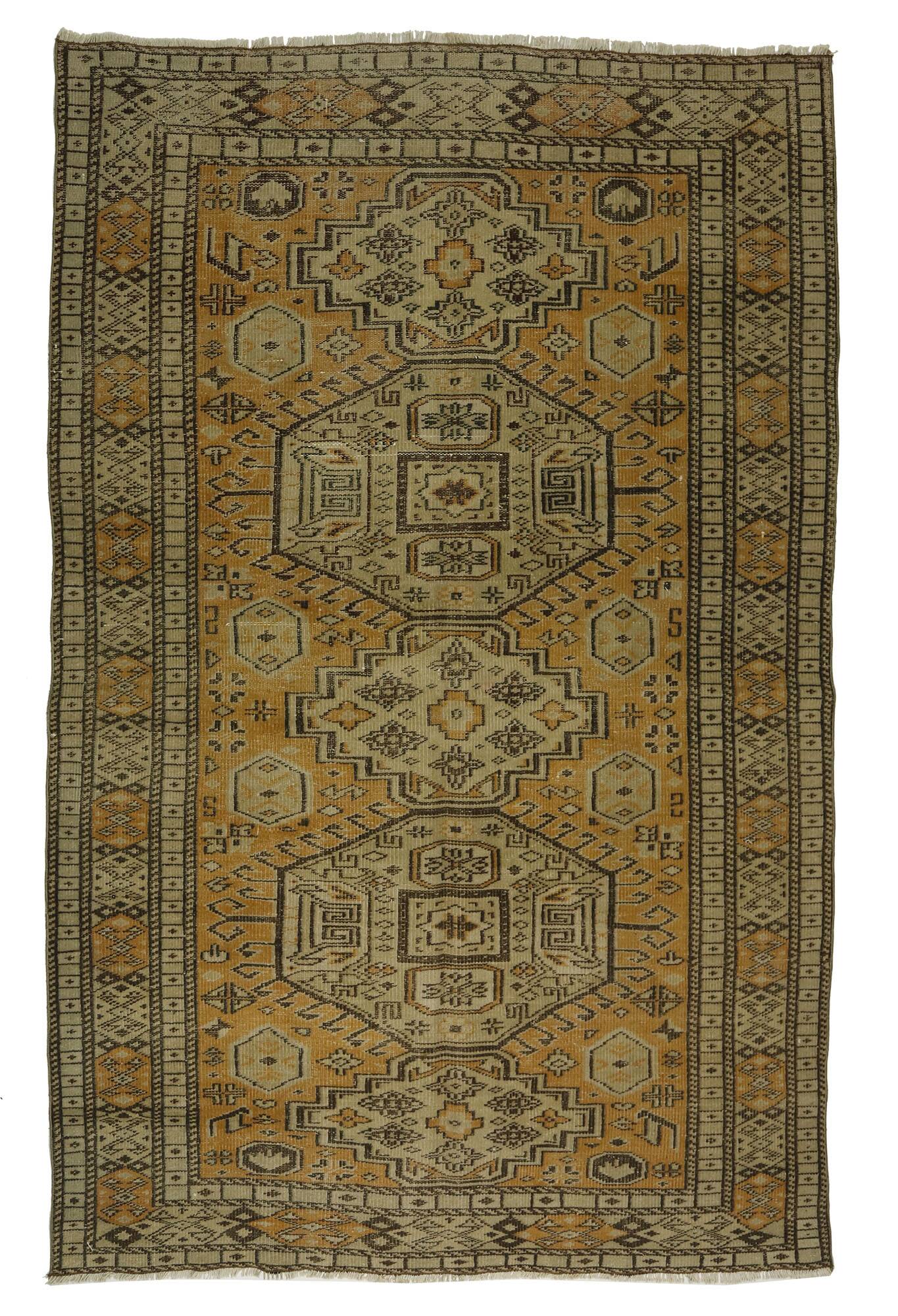 One-of-a-kind turkish handwoven vintage rug - rustic vintage charm 267x 173