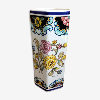Ancien vase hexagonal v v carraresi céramique blanche décor fleurs vintage