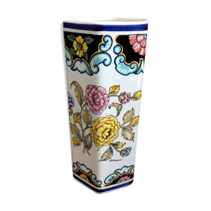 Ancien vase hexagonal v v carraresi céramique blanche décor fleurs vintage