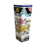 Old hexagonal vase v v carraresi ceramic white decoration flowers vintage