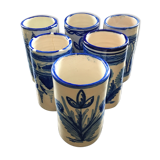 Lot 5 vases blue decoration signed