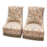 Pair of crapaud armchairs / Napoleon III – floral fabric – fringed skirt
