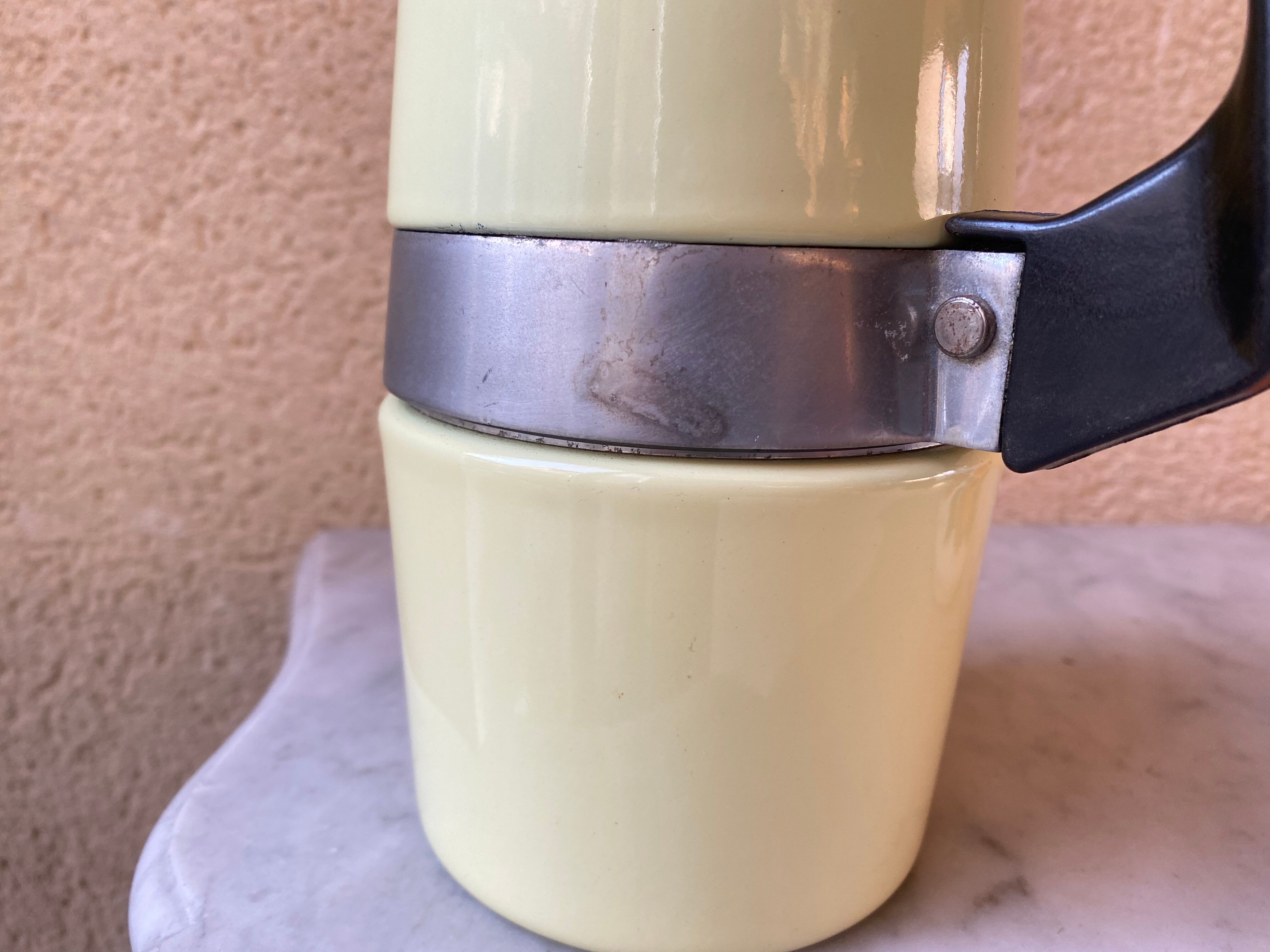 Italian coffee maker enamelled vintage yellow 70s