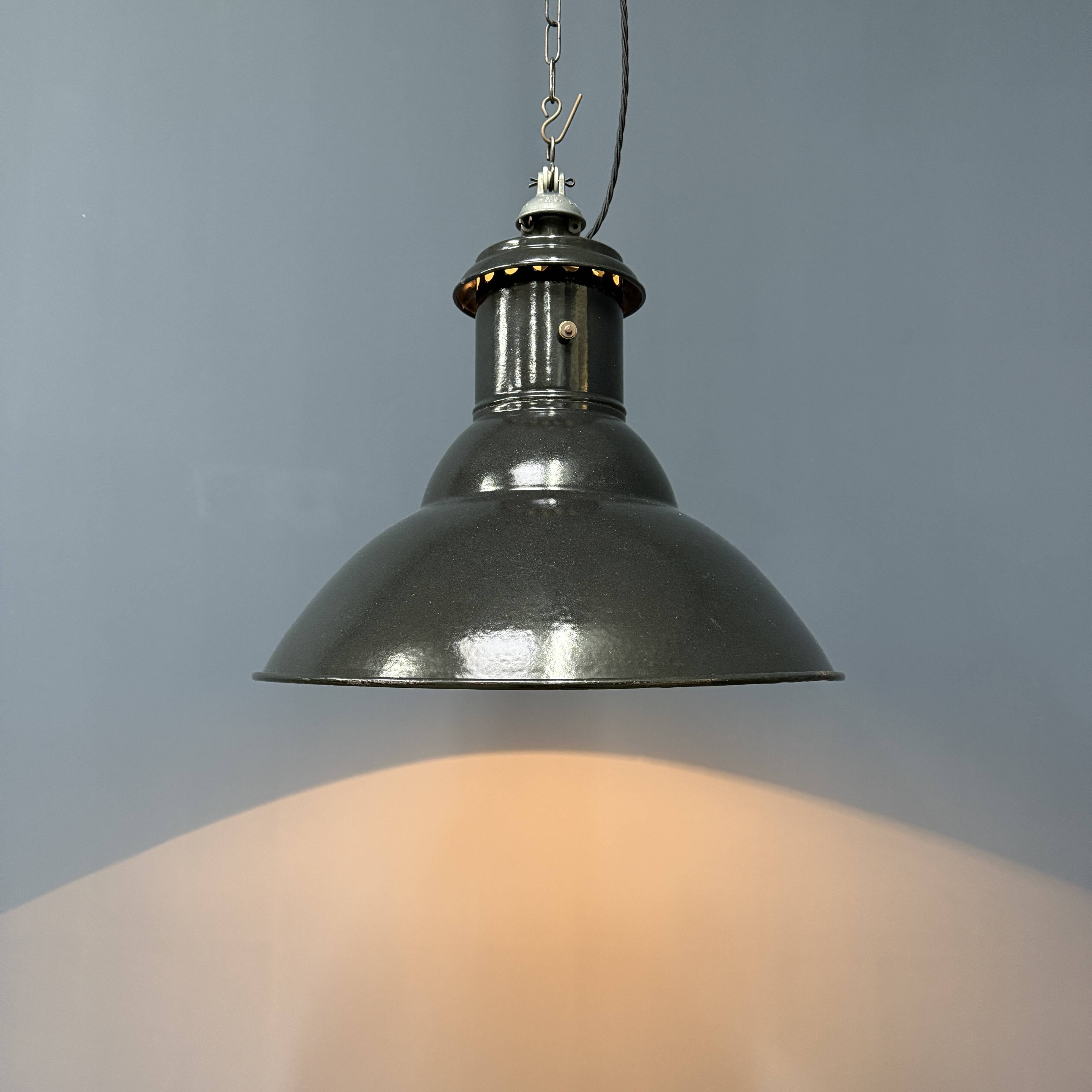 Industrial French medium black enamel pendant lamp