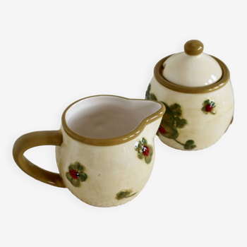 Vintage Ladybug Slush Milk Pot and Sugar Bowl Set
