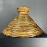 Midcentury pair pencil rattan large ( 62 cm ) pendants, Italy 1970s