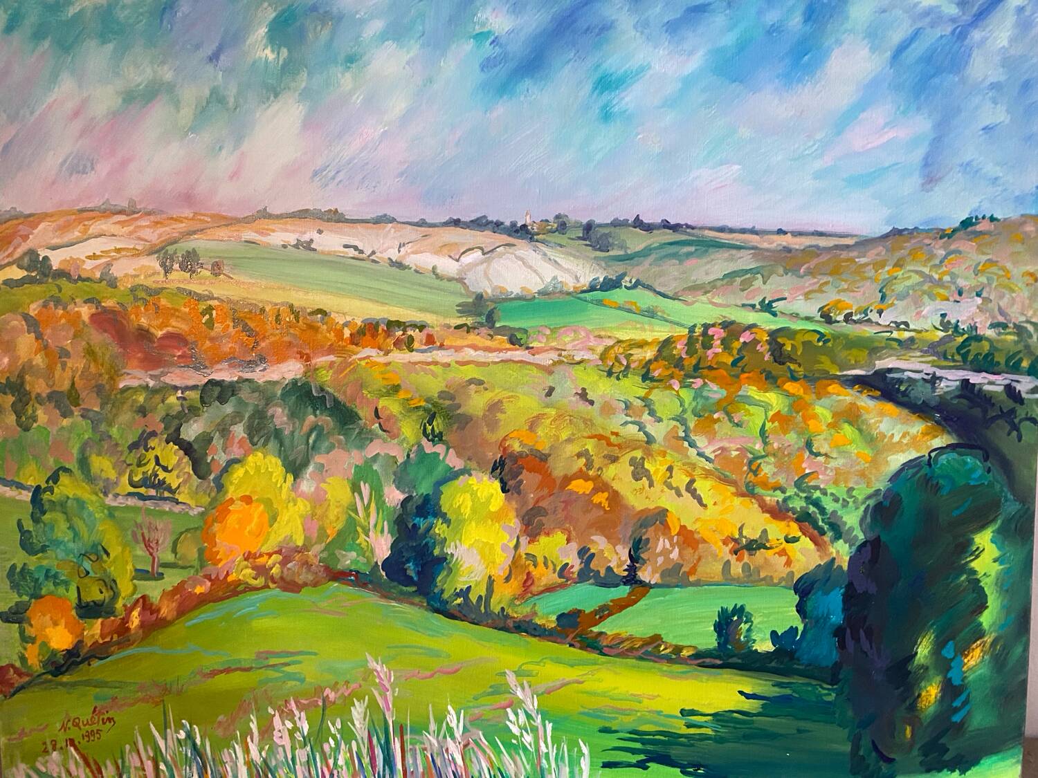 Landscape of valley and hills signed 1995