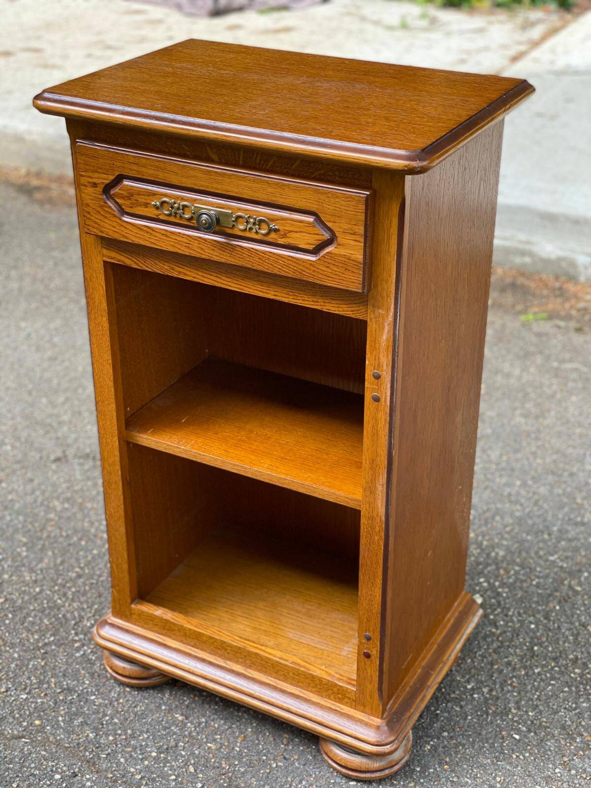 English solid wood bedside table with drawer
