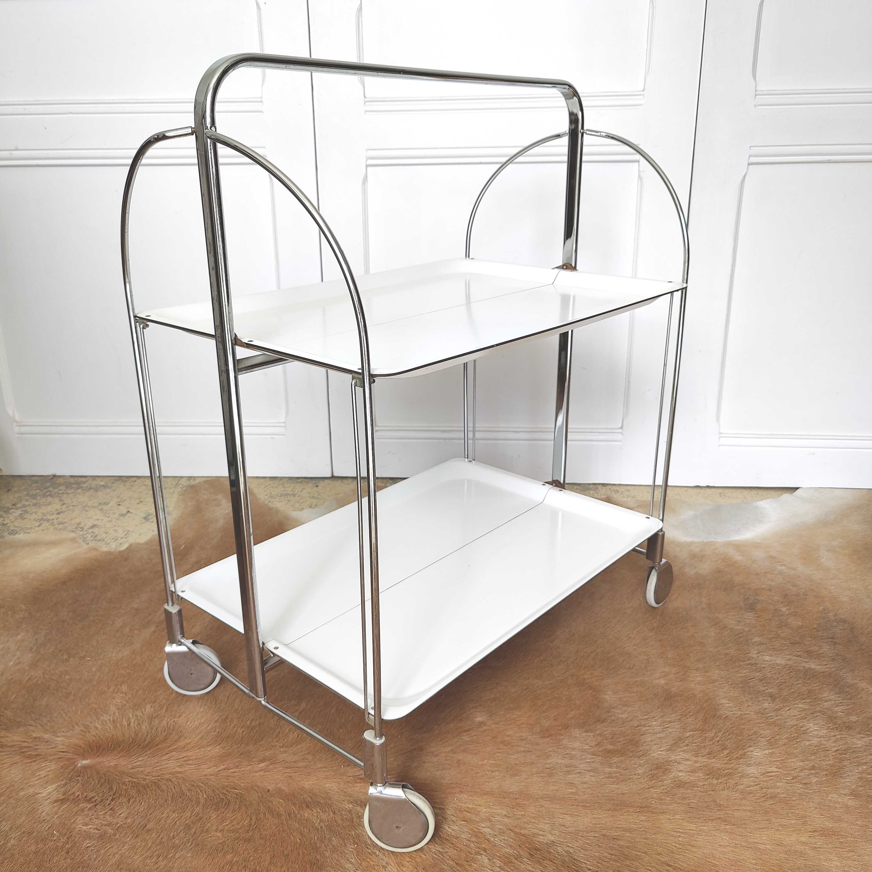 Vintage foldable white bar trolley
