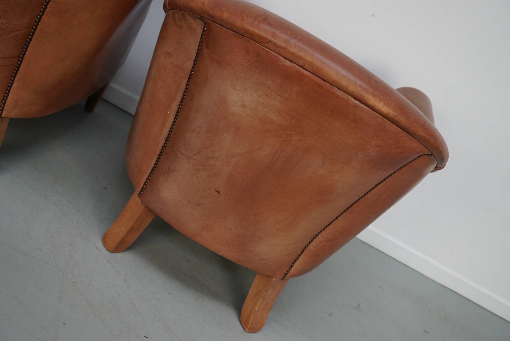 Vintage Dutch Leather Club Chairs in Cognac, Set of 2