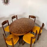 Old inlaid wood table designed by Dieter Waeckerlin Idealheim from the 60s, extendable