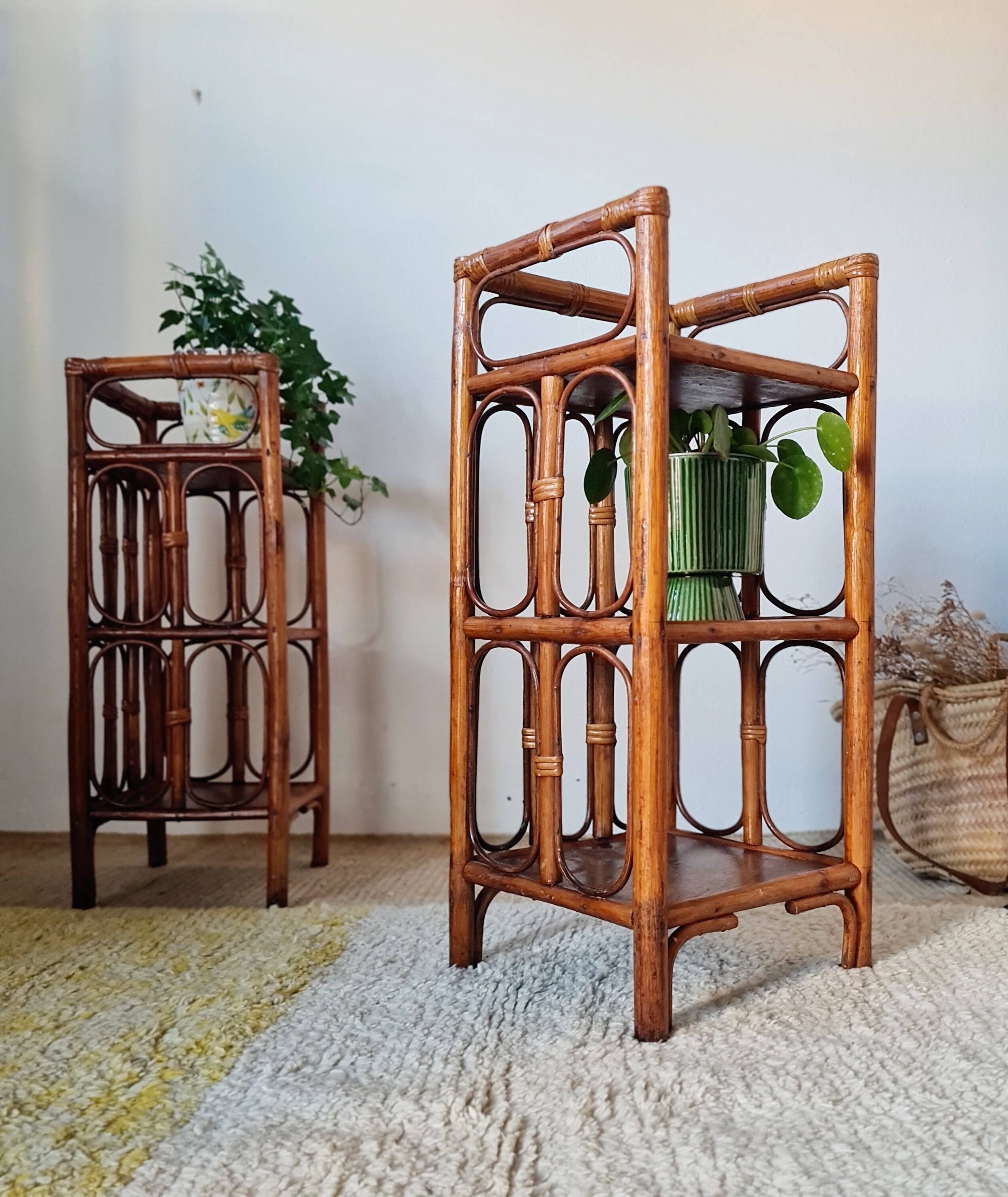 Pair of rattan shelves - antique bedside tables