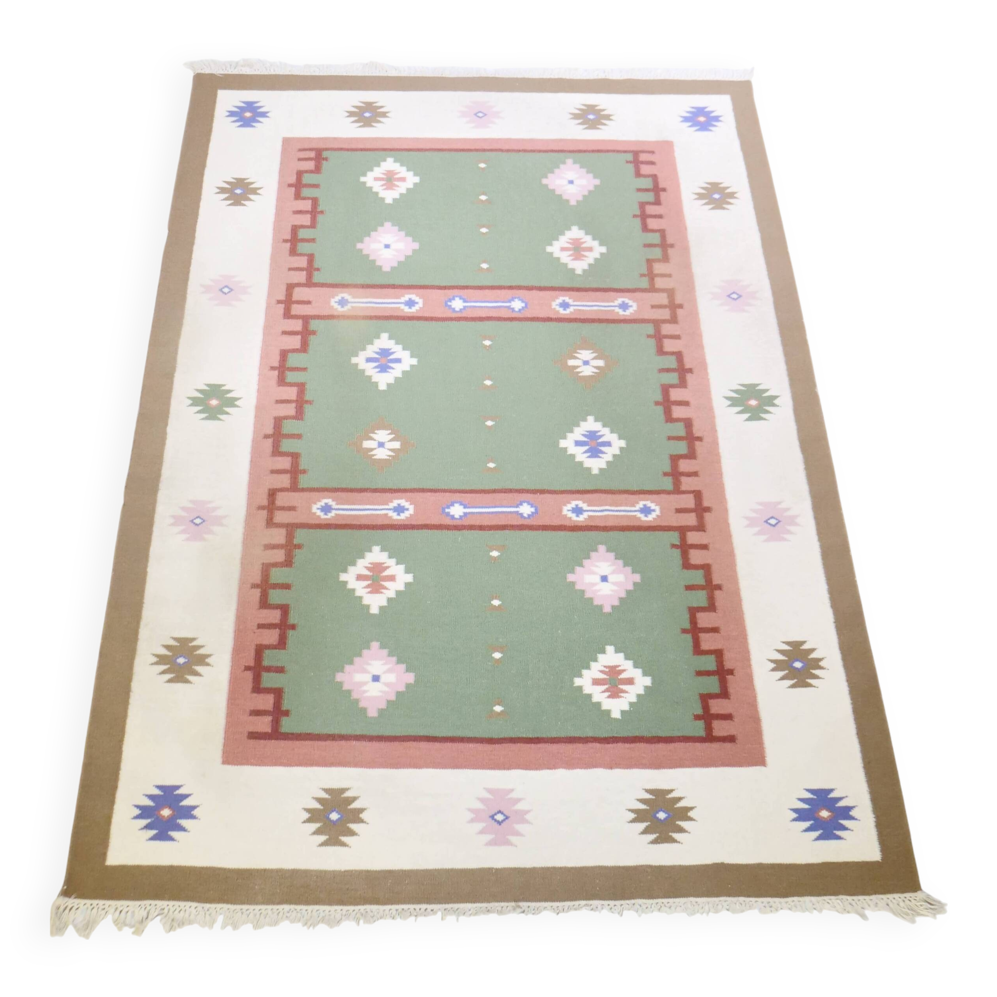 Hand-woven kilim true vintage ethnic wool rug, 70s 80s
