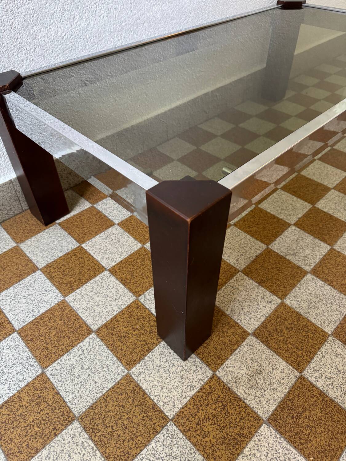 Chrome wood and smoked glass coffee table from the 70s