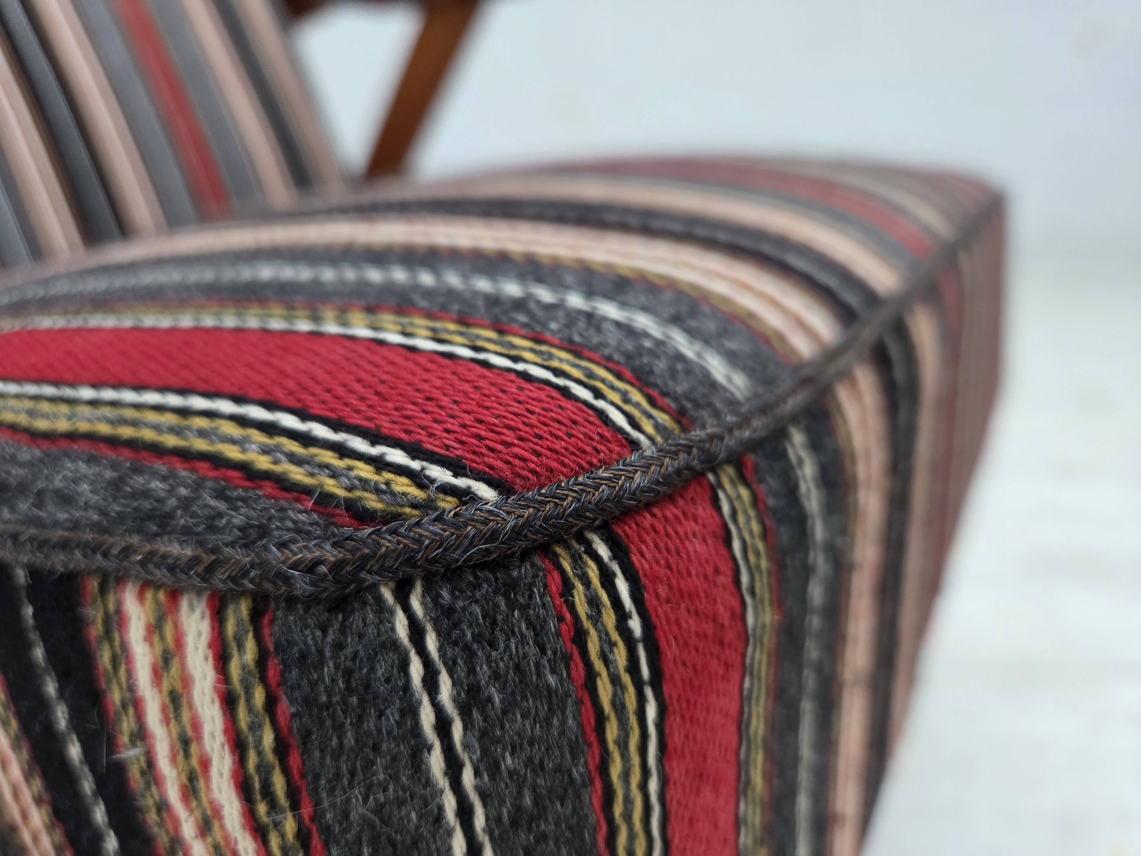 1960s, Swedish armchair, furniture wool fabric, oak wood, teak wood.