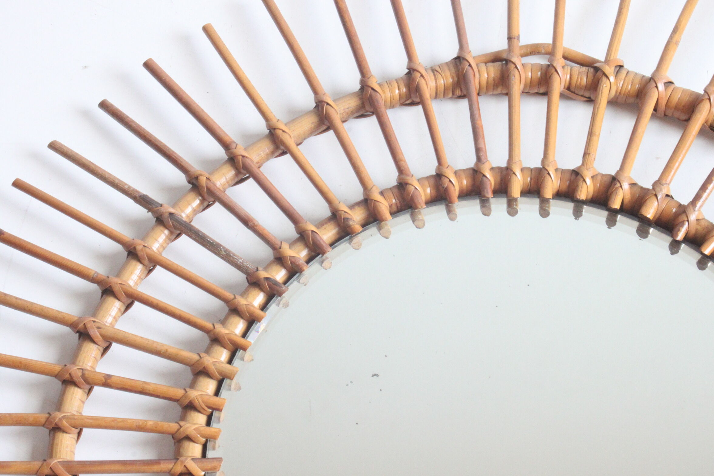 Rattan sunburst mirror 70cm, 1950