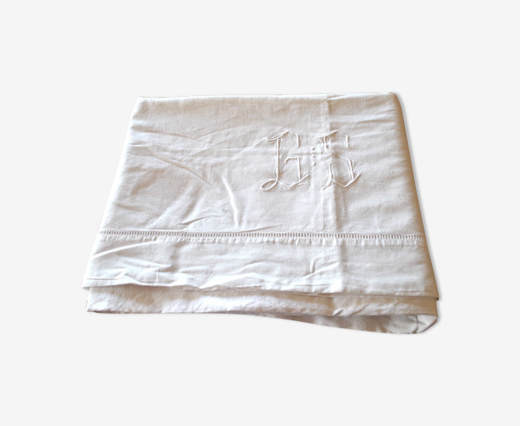 Draps vintage en métis coton lin 280x230 monogramme GS *D14*