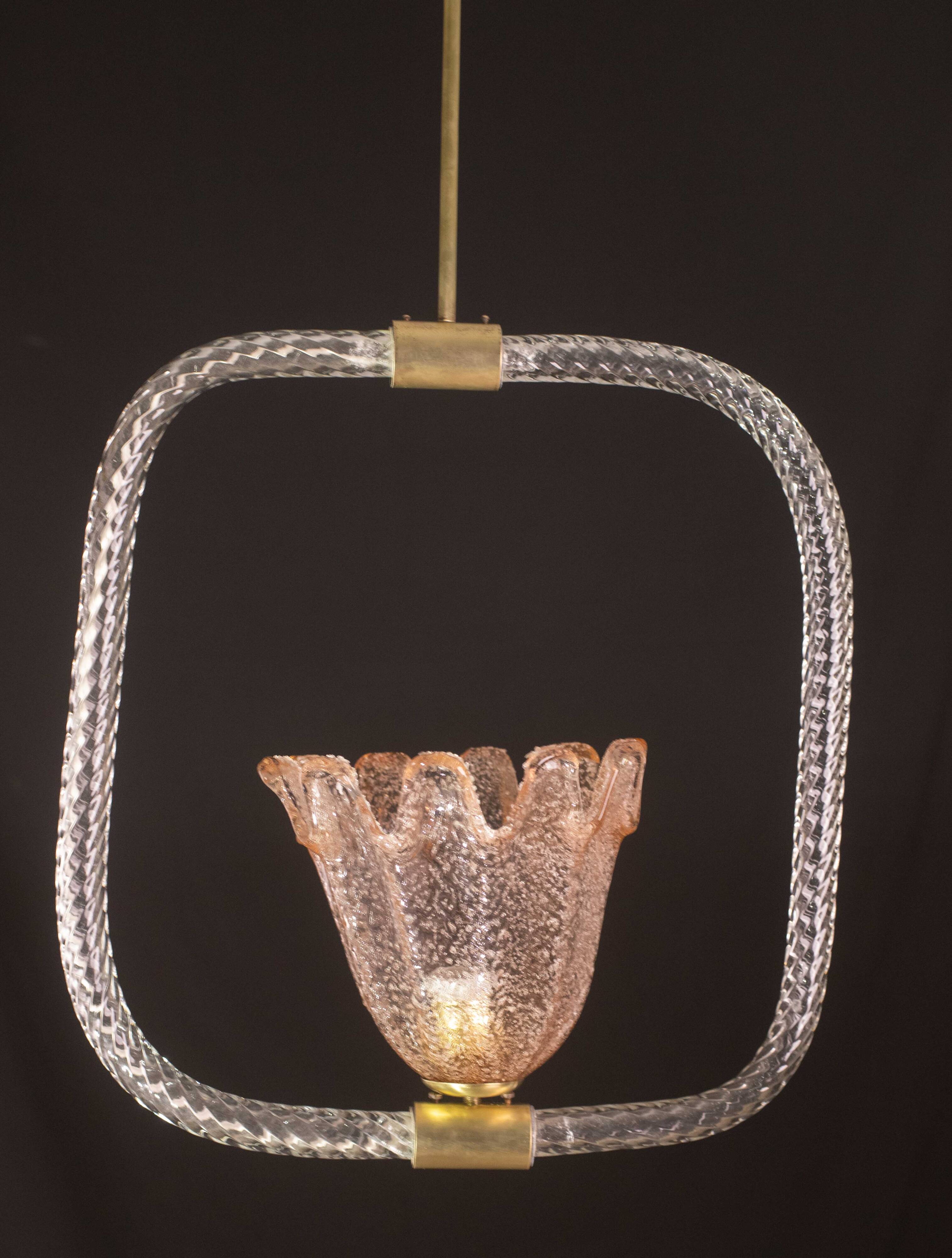 Charming Pink and Trasparent Murano Glass Chandelier by Barovier e Toso