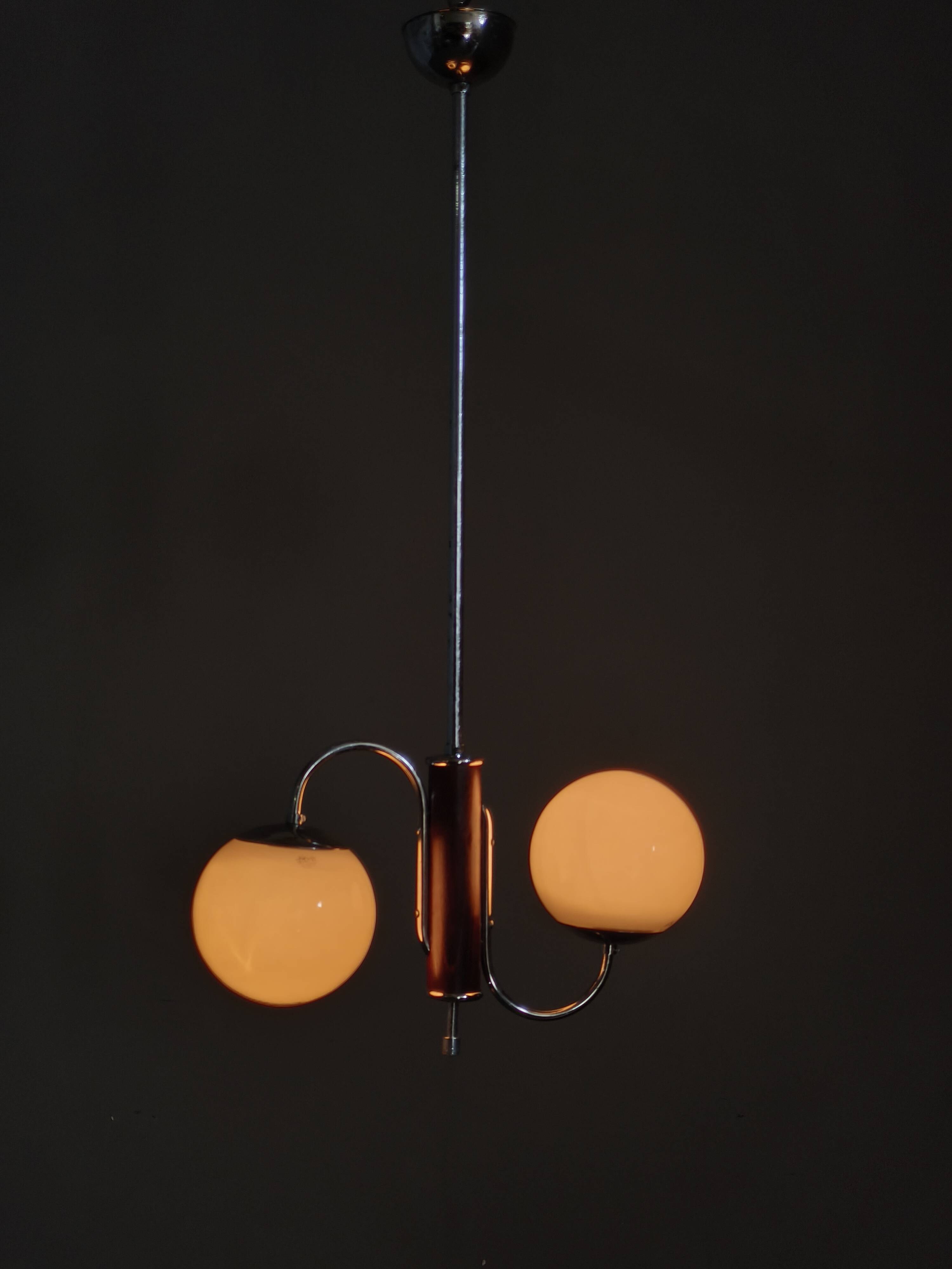 Czech Art Deco Chrome and Glass Chandelier, 1930s