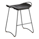 Tabouret de bar contemporain, métal argenté vieux et cuir noir