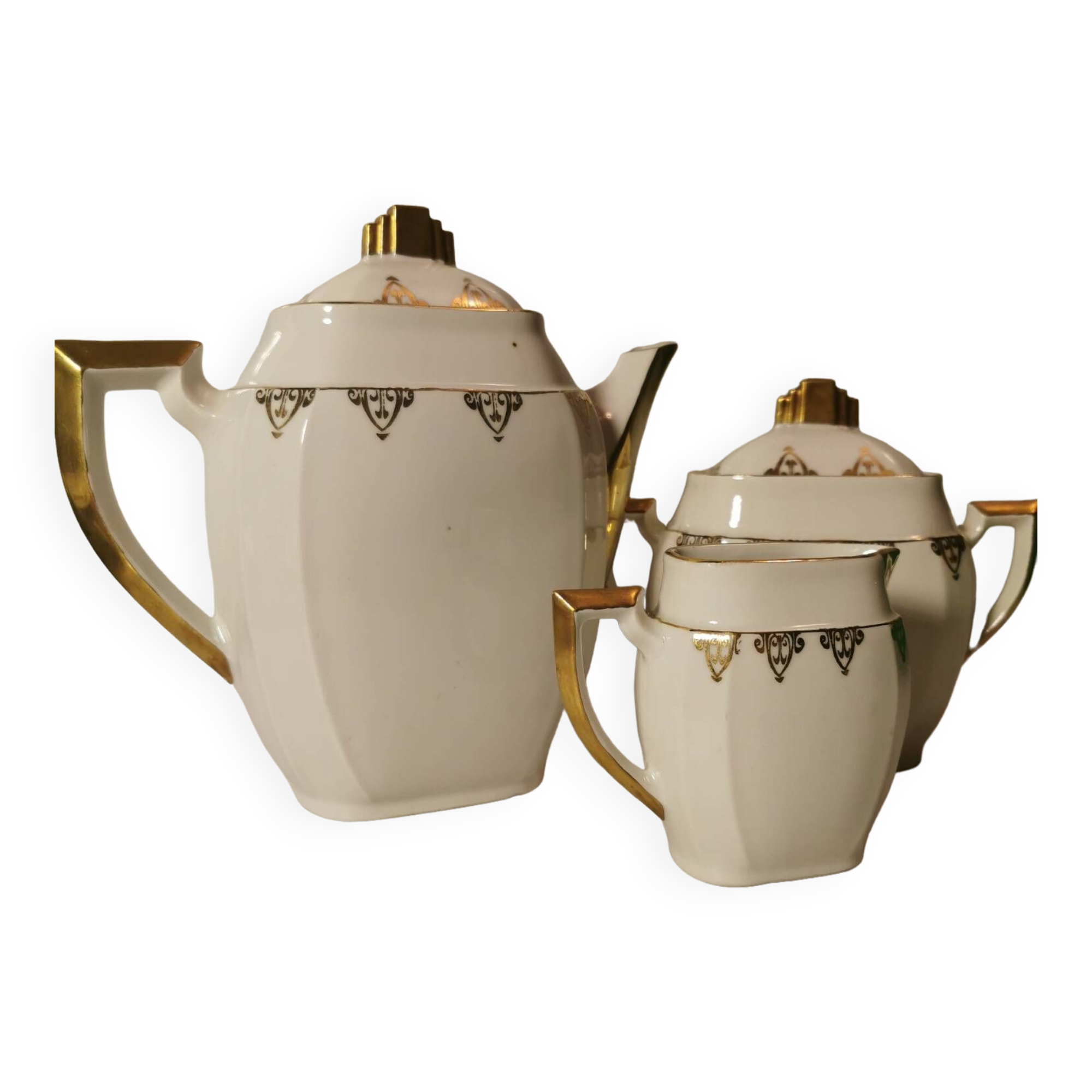 Ms france coffee service art deco style white and gold