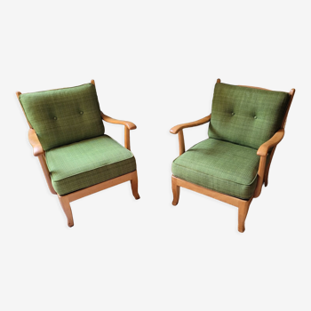 Paire de fauteuil vintage tissus vert
