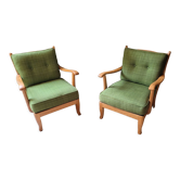 Pair of vintage armchair green fabrics