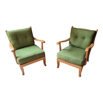Pair of vintage armchair green fabrics