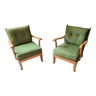 Pair of vintage armchair green fabrics