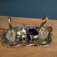 Set salt shaker Pepper boxes metal and swan glass dp 012336