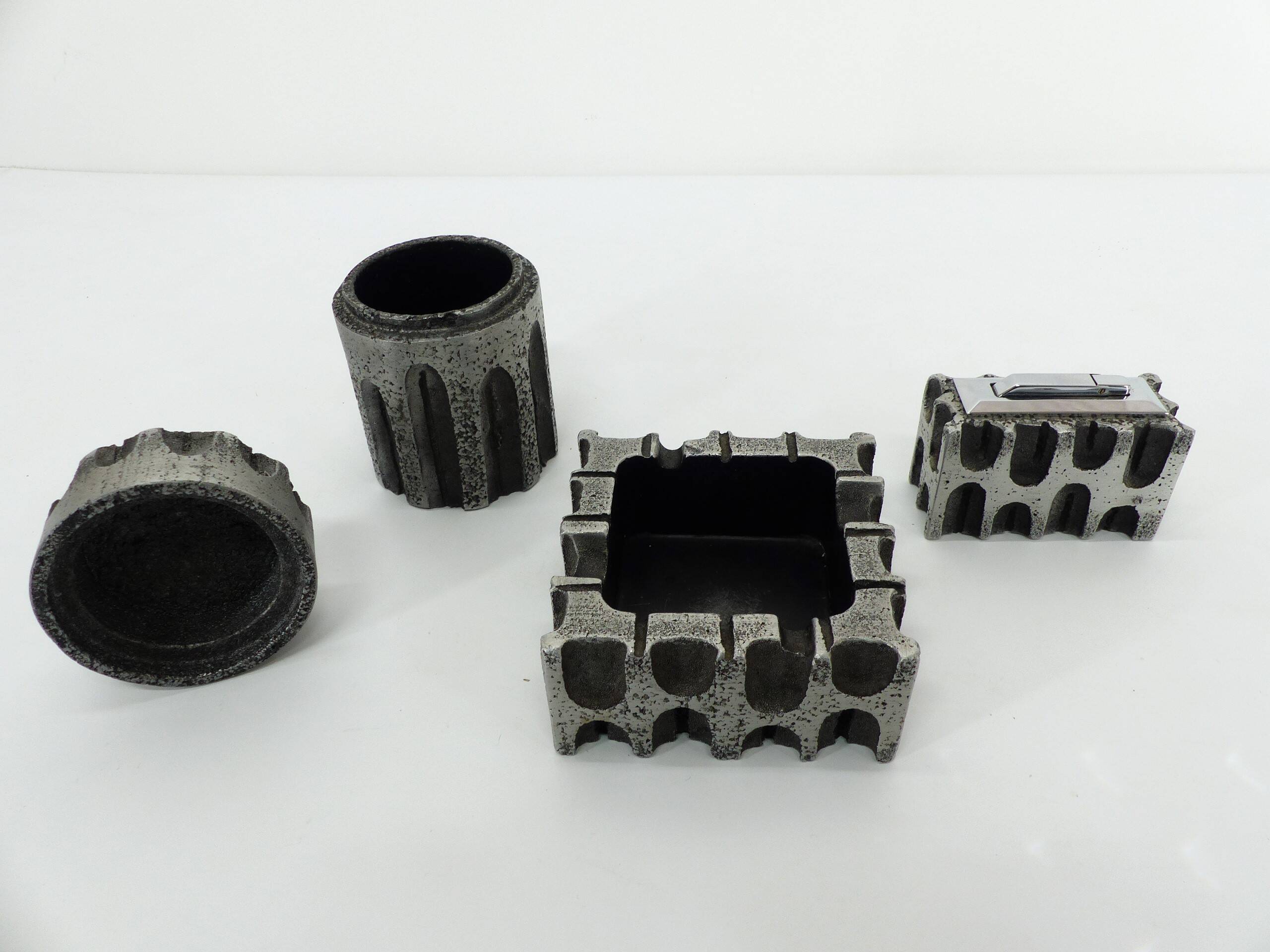 Set de fumeur brutaliste en aluminium Casper Studioguss 1970