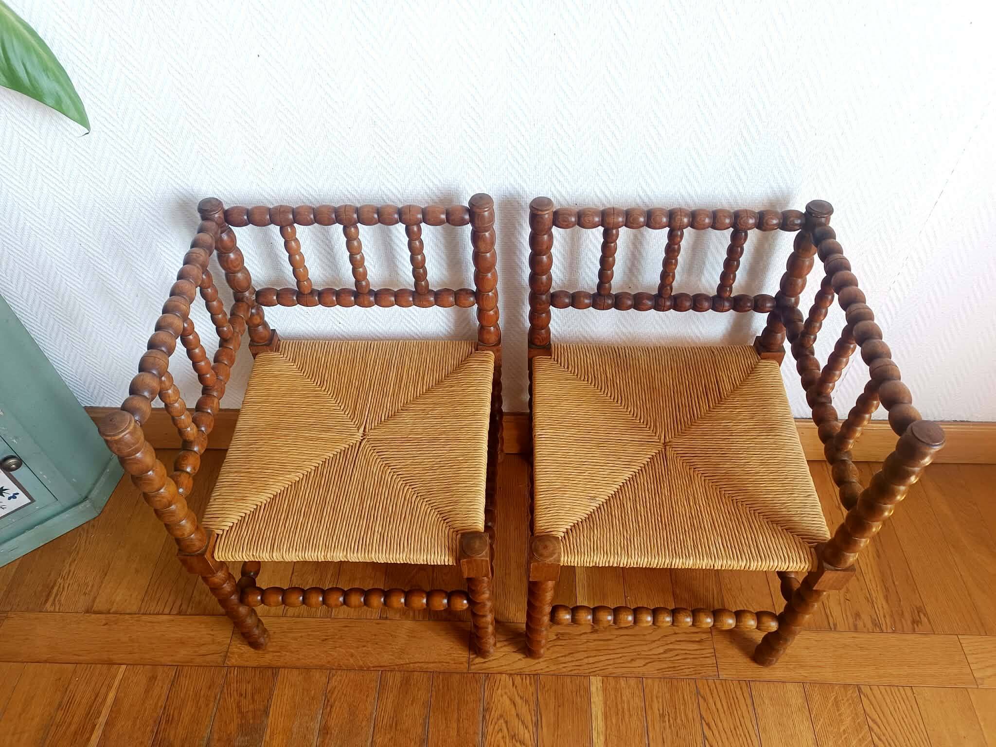 Paire de chaises bobin dites "coin de feu", Hollande