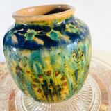 Petit vase en grès vintage dans les teintes vertes, effets craquelés