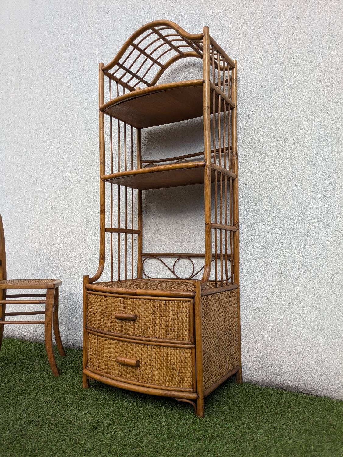 Vintage 1960s Rattan Bamboo Bookcase Shelf Buffet